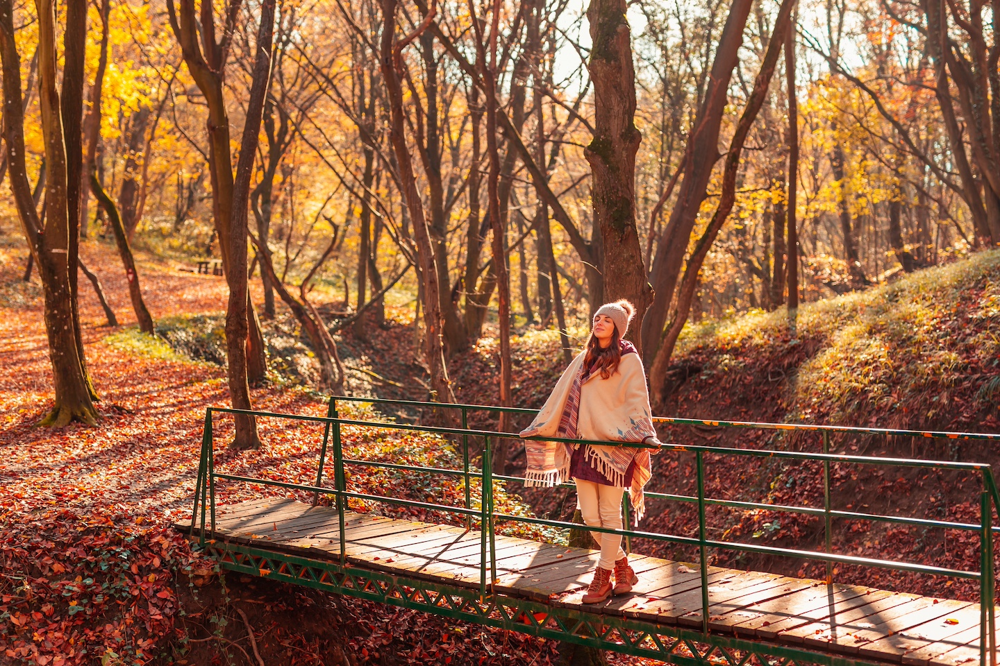 Woman in autumn, prioritizing mental health in Haverhill, MA